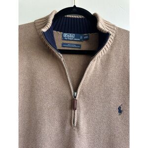 Polo Ralph Lauren Men’s XXL Tan Quarter Zip Cotton Sweater Pony Logo Camel